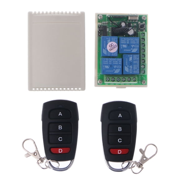 433MHz RF Remote Control Circuit Universal Switch DC 24V 4CH Relay Receiver and Keyfob Transmitter for Gara