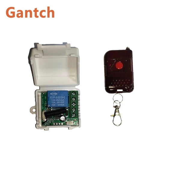 Gantch 433MHz DC 12V 1CH Wireless Remote Control Switch | EV1527 Learning Code Relay Receiver Module | Momentary/Toggle/Latched for Gate, LED, Pump, Car Alarm White relay-Red Single-button remote