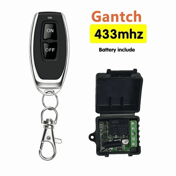Gantch 433MHz DC 12V 1CH Wireless Remote Control Switch | EV1527 Learning Code Relay Receiver Module | Momentary/Toggle/Latched for Gate, LED, Pump, Car Alarm Black relay-ONOFF 2-button remote