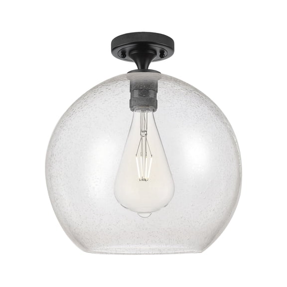 434-1F-BK-G124-12 Innovations Lighting Crown Point - 1 Light Flush Mount-9.63 Inch Tall and 11.75 Inch Wide-Matte Black Finish-Seedy Glass Color