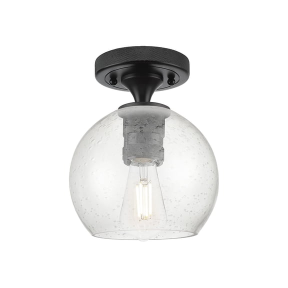 434-1F-BK-G124-6 Innovations Lighting Crown Point - 1 Light Flush Mount-7.63 Inch Tall and 5.88 Inch Wide-Matte Black Finish-Seedy Glass Color