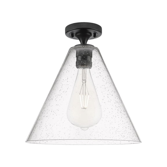 434-1F-BK-GBC-124 Innovations Lighting Crown Point - 1 Light Berkshire Flush Mount-9.63 Inch Tall and 12 Inch Wide-Matte Black Finish-Seedy Glass