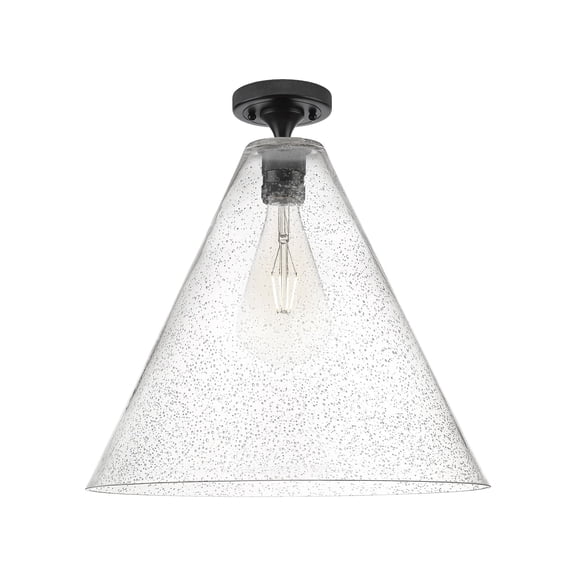434-1F-BK-GBC-164 Innovations Lighting Crown Point - 1 Light Berkshire Flush Mount-9.63 Inch Tall and 16 Inch Wide-Matte Black Finish-Seedy Glass