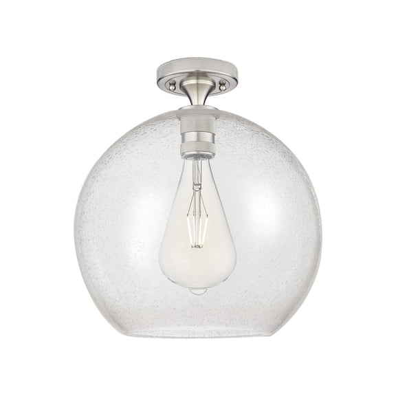 434-1F-SN-G124-12 Innovations Lighting Crown Point - 1 Light Flush Mount-9.63 Inch Tall and 11.75 Inch Wide-Satin Nickel Finish-Seedy Glass Color