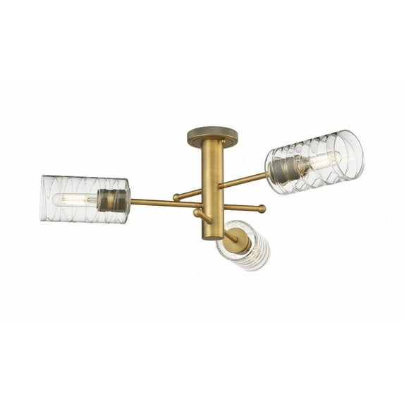 434-3F-BB-G434-7DE Innovations Lighting Crown Point - 3 Light Flush Mount-10.13 Inch Tall and 29.38 Inch Wide-Brushed Brass Finish-Deco Swirl Glass