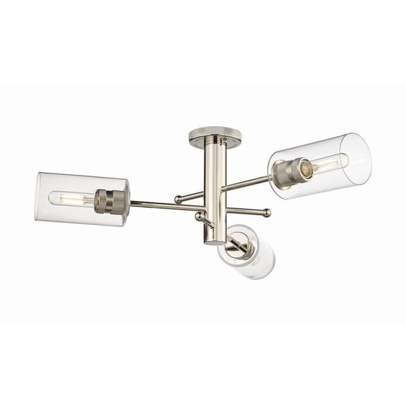 434-3F-PN-G434-7CL Innovations Lighting Crown Point - 3 Light Flush Mount-10.13 Inch Tall and 29.38 Inch Wide-Polished Nickel Finish-Clear Glass Color