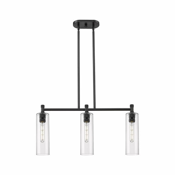 434-3I-BK-G434-12CL Innovations Lighting Crown Point - 3 Light Island In Industrial Style-14.75 Inches Tall and 30.5 Inches Wide-Matte Black