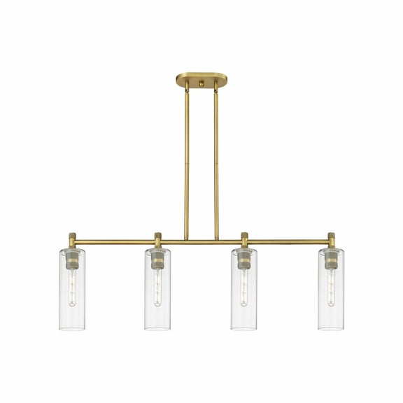434-4I-BB-G434-12CL-Innovations Lighting-Crown Point - 4 Light Island In Industrial Style-14.75 Inches Tall and 43.75 Inches Wide-Brushed Brass