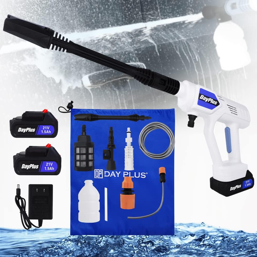 435 PSI Cordless High Pressure Car Washer Power Portable Car Wash Cleaner Machine 21V Electric Water Gun with Adjustable Nozzles, for Washing Cars, Fences, Siding(1.5Ah Rechargeable Battery Included)