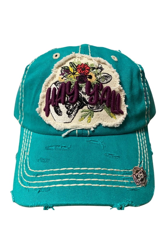 4350 District Womens Baseball Cap Washed Distressed Vintage Adjustable Hat (Hey Yall)