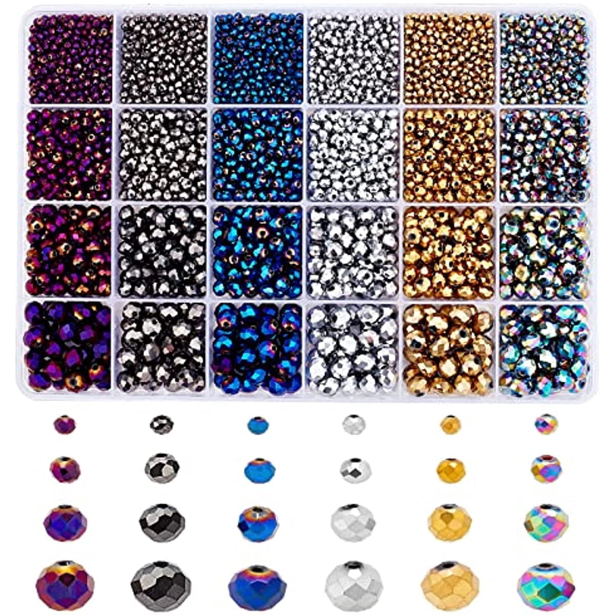 4350Pcs Electroplate Rondelle Glass Beads 6 Colors Faceted Transparent Spacer Loose Beads 4 Sizes Metallic Opaque Loose Spacer Beads