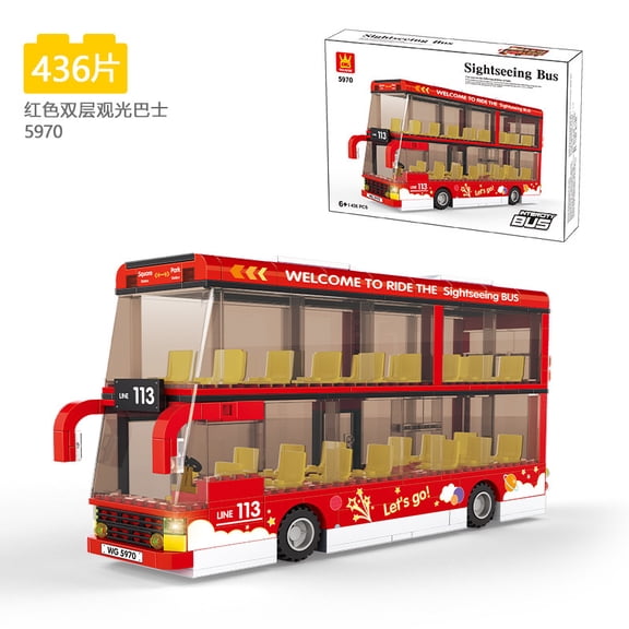 436 PCS Red City Sightseeing Double Decker Bus Building Blocks, Ages 6+