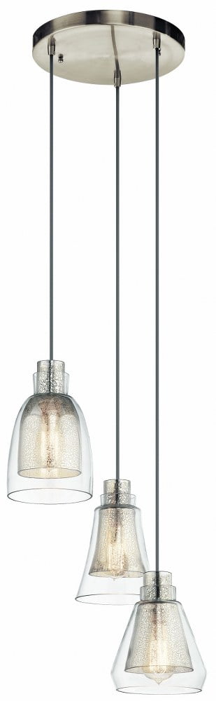 Evie 14" Clear Glass Brushed Nickel 3-Light Pendant