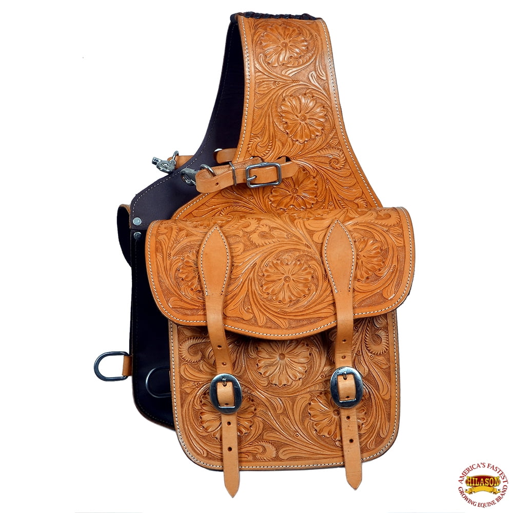 43BH Horse Western Saddle Bag Heavy Duty Leather Cowboy Trail Ride Tan