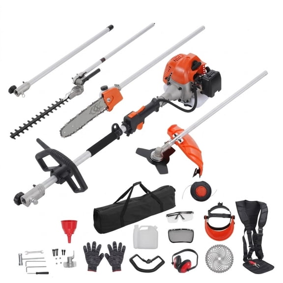 43CC 6-in-1 Gas Powered Multi-Functional Trimming Tool, String Trimmer, Hedge Trimmer, Brush Cutter, Pole Saw and Edger