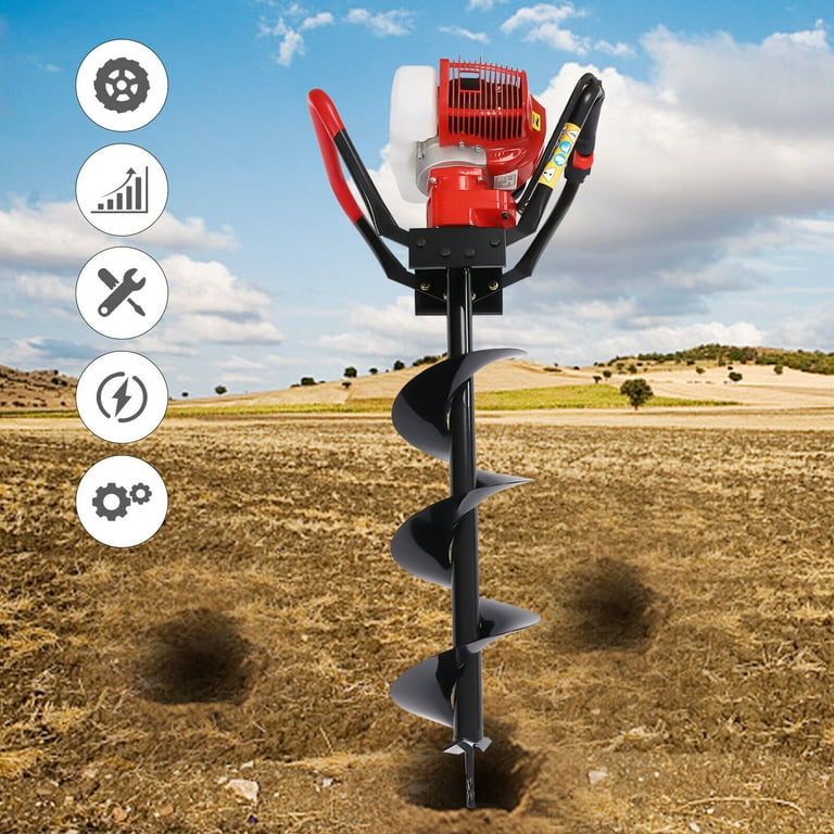 43CC Gas Powered Post Hole Digging Machine Digger 2 Stroke Borer Earth Auger 8 Drill Bit Handheld Controlled for Planting and Drilling Piling