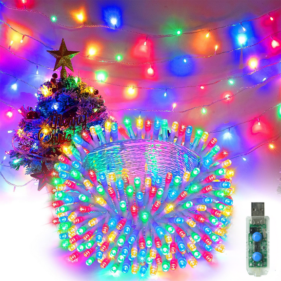 LED Christmas Lights USB Powered, GHODEC 43FT 130 LED Christmas Fairy Lights with 8 Lighting Modes Waterproof for Indoor and Outdoor Christmas Trees, Parties, Weddings, and Christmas Decorations