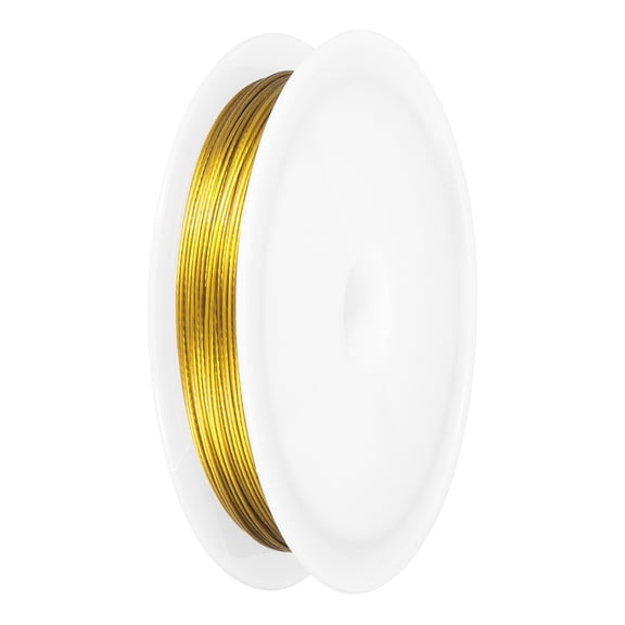 43FT (13m) 0.024inch (0.6mm) 7-Strand Bead String Wire, Stainless Steel Nylon Coated Bead Cord Stringing Wire for Jewelry Bracelet Beading Making, Gold