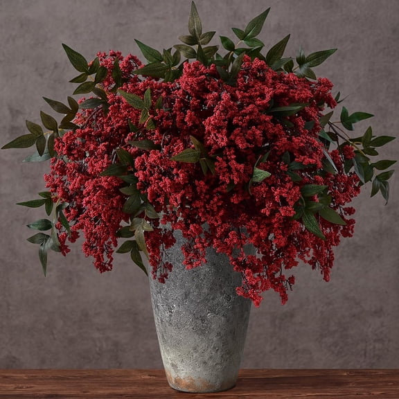 43In Faux Berry Stems for Vase, Flower Picks Faux Branches Fall Decor Floral Picks Stems Realistic Sedum Greenery Stems for Wedding Holiday Farmhouse Harvest DIY Home Decor, 3Pcs, Red