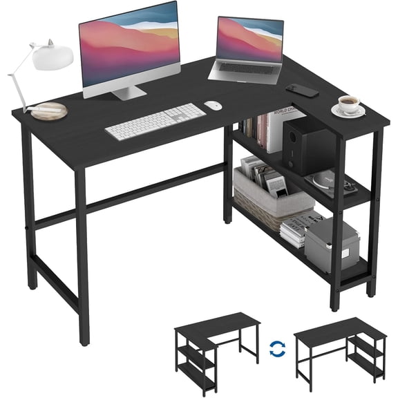 43Inch L Shaped Desk, Computer Desk with Reversible Storage Shelves, Corner Desk Gaming Desk Home Office Desk, Study Desk Writing Table for Home Office Small Space (43 Inch)