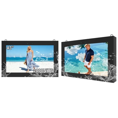 43Inch Outdoor Digital Signage, 2000nits High Brightness Advertising Display, IP55 Wall Mount Digital Signage, CMS with WiFi/HDMI/USB Input, Split Screen, 7/24 Timer Switch, Android 11OS