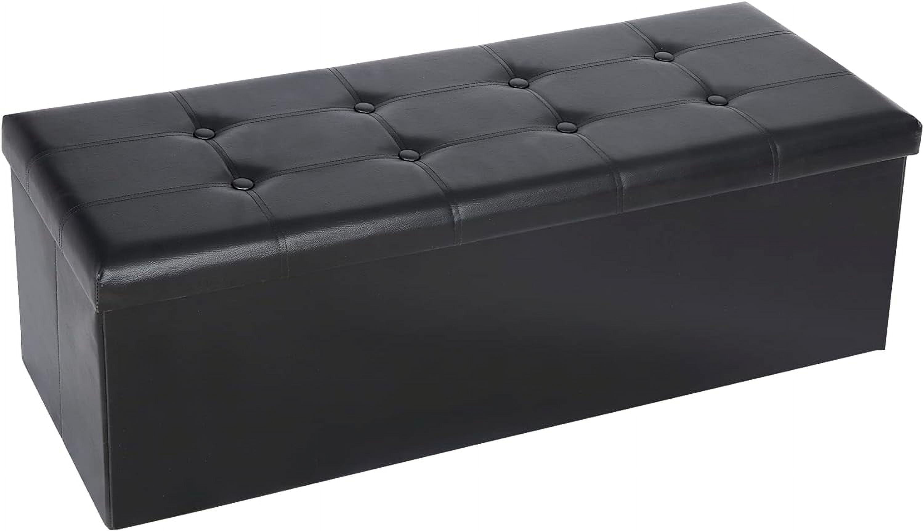 43Inches Folding Storage Ottoman Bench, Faux Leather Footrest with Foam