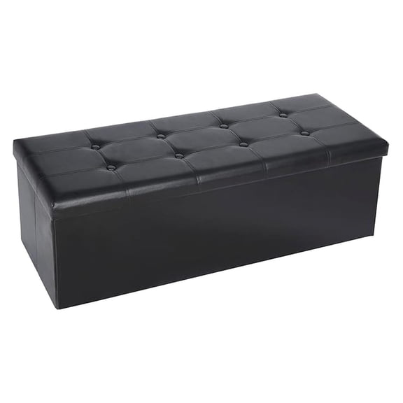 43Inches Folding Storage Ottoman , Faux Leather Footrest with Foam Padded Seat, Storage Chest Long Shoes for Living Room, Entryway, Bedroom, Holds up to 660 lbs (Black)