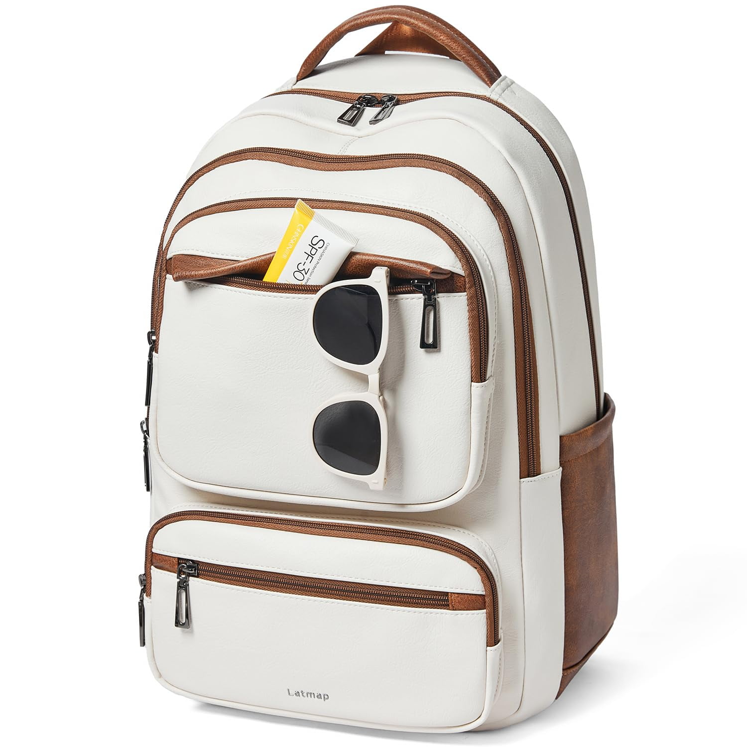 43L Backpack Purse for Women Travel Backpack Leather Large Women 17 16 15.6 Inch Laptop Bag Handbags For Travel Work College Large Beige