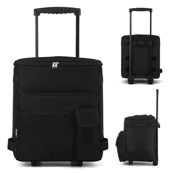 43L Collapsible Cooler with Wheels, Insulated Rolling Cooler with All-Terrain Cart, Waterproof Soft Sided Cooler Bag for Beach, Picnic, Camping, Shopping, Travel,Black