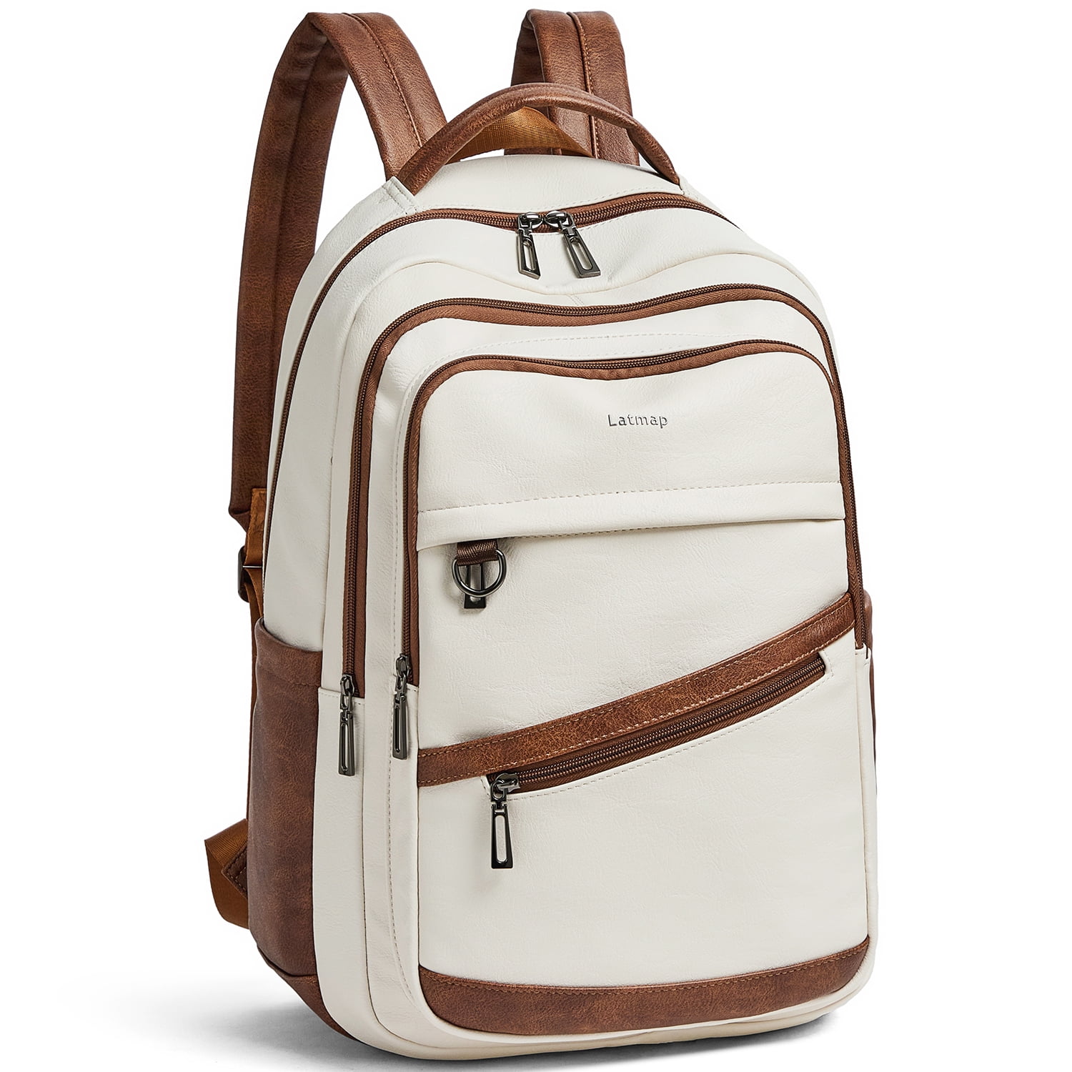 43L Vegan Leather Backpack for Women & Men, Travel Carry On Backpack, College Bookbag, Work Laptop Backpack fits 17 inch Laptop，Beige