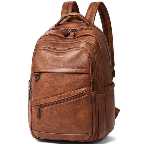 43L Fashion Vegan Leather Backpack For Women & Men,College Bookbag，Travel，Fits 17 inch Laptop，Brown