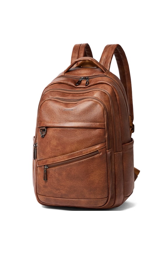 43L Fashion Vegan Leather Backpack For Women & Men,College Bookbag,Travel,Fits 17 inch Laptop,Brown
