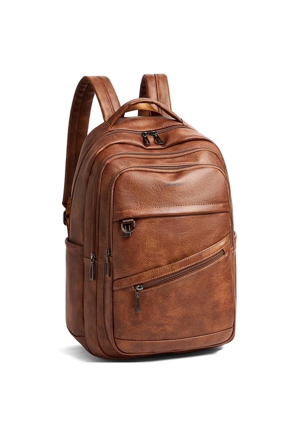43L Fashion Vegan Leather Backpack For Women & Men,College Bookbag，Travel，Fits 17 inch Laptop，Brown