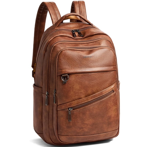 43L Fashion Vegan Leather Backpack For Women & Men,College Bookbag,Travel,Fits 17 inch Laptop,Brown