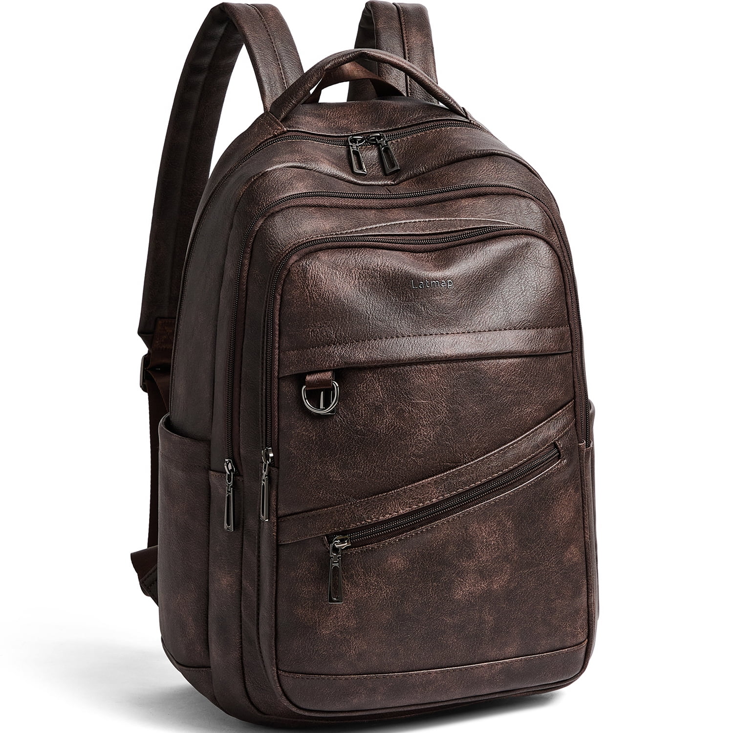 43L Vegan Leather Backpack for Women & Men, Travel Carry On Backpack, College Bookbag, Work Laptop Backpack fits 17 inch Laptop，Coffee