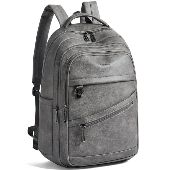 43L Vegan Leather Backpack for Women & Men, Travel Carry On Backpack, College Bookbag, Work Laptop Backpack fits 17 inch Laptop,DimGray
