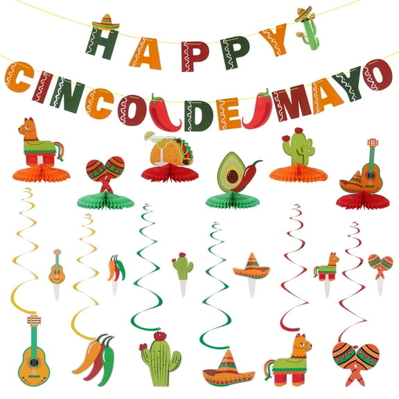 43PCS Cinco de Mayo Decorations, Mexican Themed Party Hanging Swirls and Banner Fiesta Supplies Carnivals