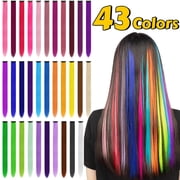43PCS Colored Clip in Hair Extensions, 22 Inch Rainbow Long Straight Hairpieces Synthetic, Colored Hair Extensions Party Highlights Hairpiece for Women Girls, 43 Colors