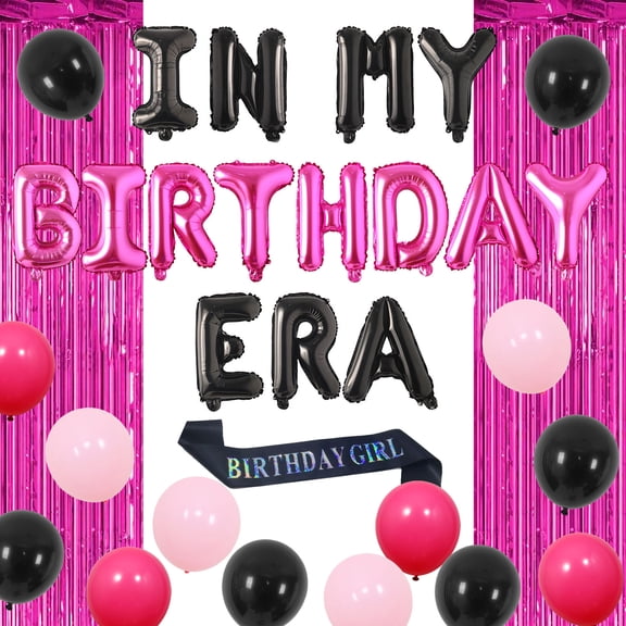 43PCS In My Birthday Era Rose Black Theme Birthday Decorations, Foil Balloon Birthday Party with Star and Letter Foil Balloon Birthday Shoulder Strap for Baby Shower Wedding Shower Party Supplies.
