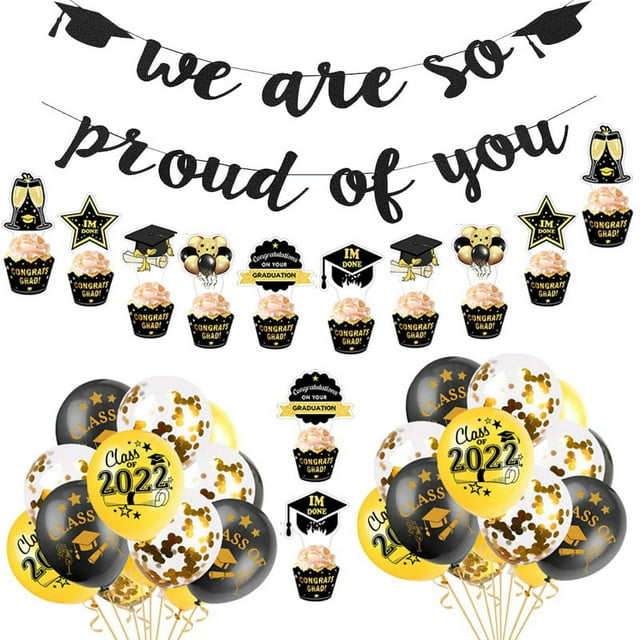 43PCS/Set 2022 Graduation Party Decorations Black Gold Graduation Party ...