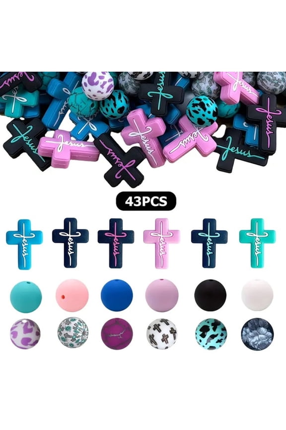 43Pcs Cross Shaped Silicone Beads Set, Colorful 3D Silicone Loose Beads for DIY Jewelry Making, Bracelet Necklace Keychain Craft Beads, Soft Crafting Beads for Handmade Gifts Decorations