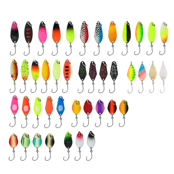 43Pcs Metal Spoon Fishing Baits Sequined Fishing Spoon Lure for Trout Single Hook Casting Spinner Baits