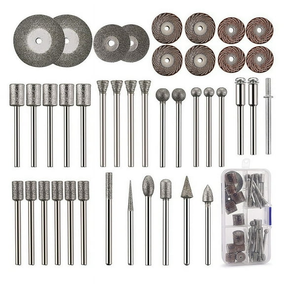 43Pcs Stone Carving Set,26 Diamond Burr Bits, 10 Impeller,4 Diamond Cutting Wheel,3 Metal Mandrel,Polishing Rotary Tools