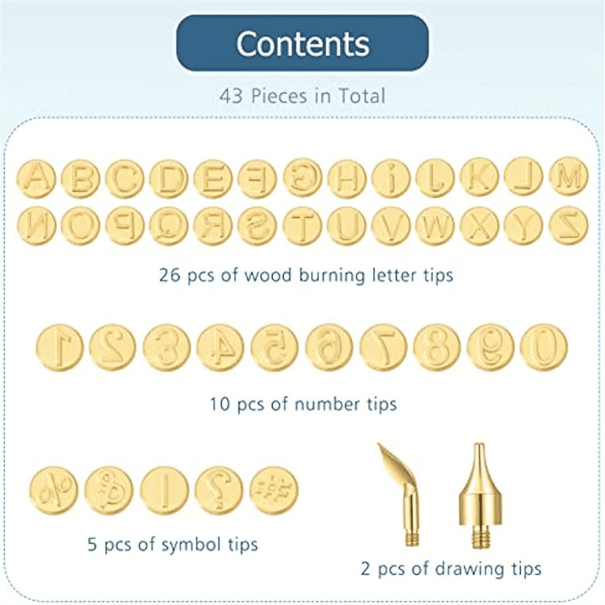 43Pcs Wood Burning Tip Set Including Letter Number Symbol Wood Burning