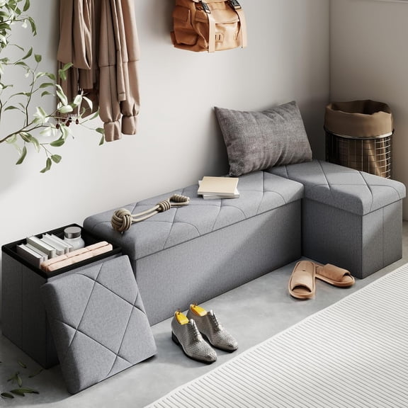 43W Folding Ottoman with Storage Bench,30W Storage Ottoman Bench,15W Inches Ottoman Foot Rest,End of Bed Bench,Support 660LBS Foot Rest Stool for Living Room,Bedroom Dark Gray43W+30W+15W