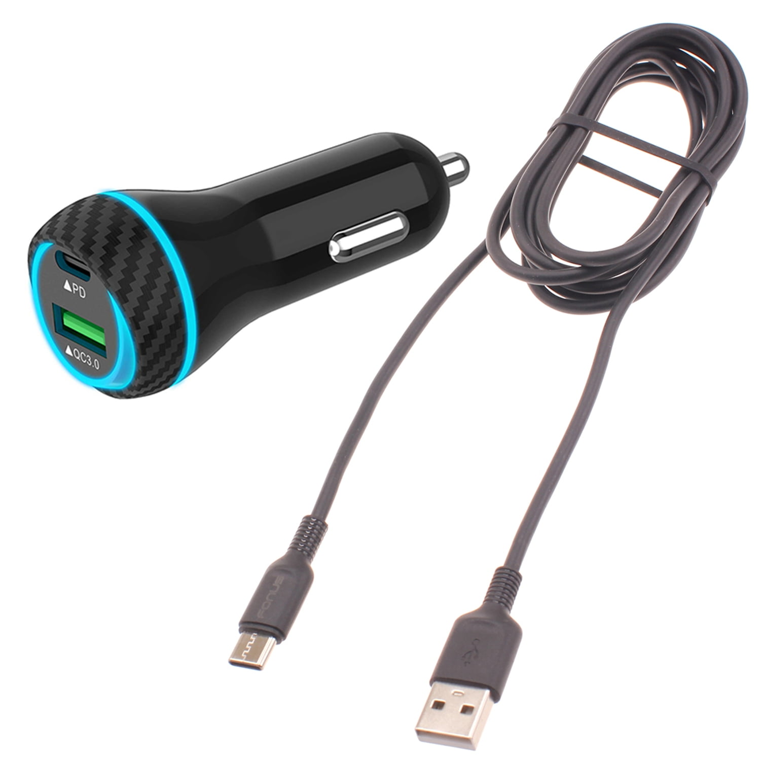 43W Quick Car Charger for Nokia C110/C210/C100 - 2-Port USB Cable Type-C PD Power Adapter DC Socket