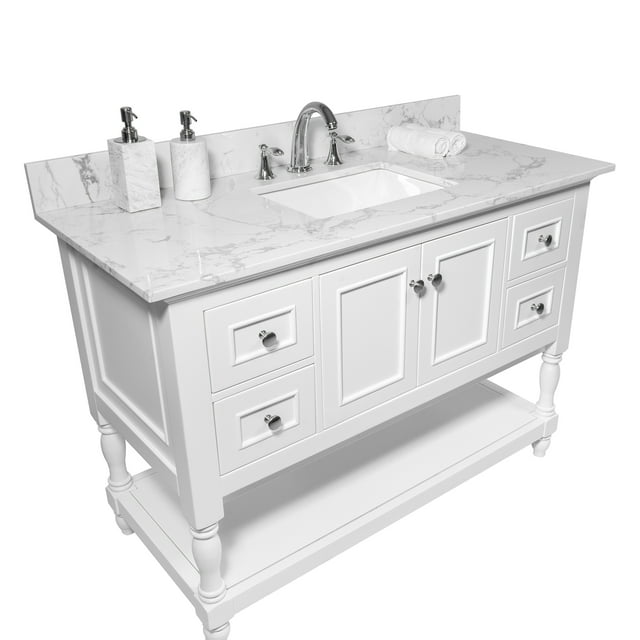 43X22 Bathroom Stone Vanity Top Engineered Stone Carrara White Marble