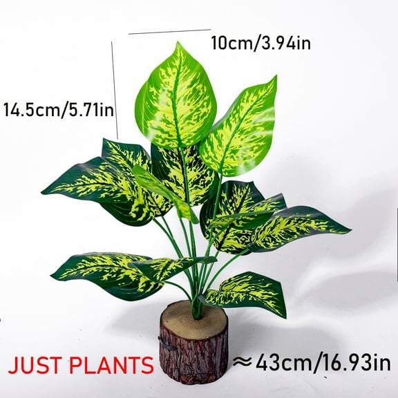 43cm 12 Forks Artificial Monstera Tree Green Fake Plants Plastic Evergreen Leaves Tropical Faux Palm Leaf For Home Garden Decor