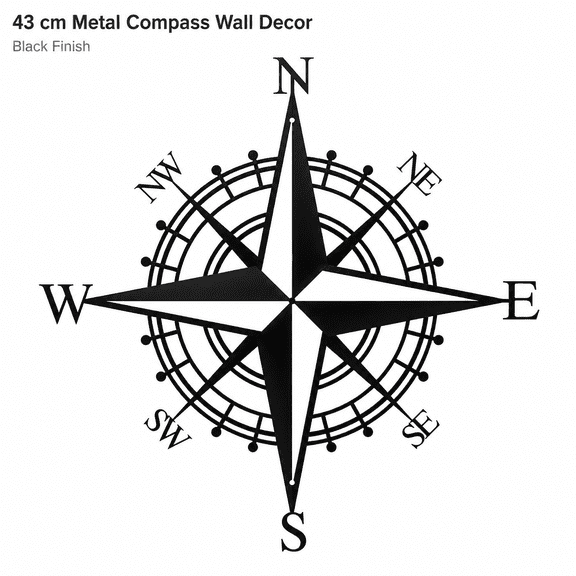 43cm Black Metal Compass Rose Wall Decor, Nautical Openwork Wall Art