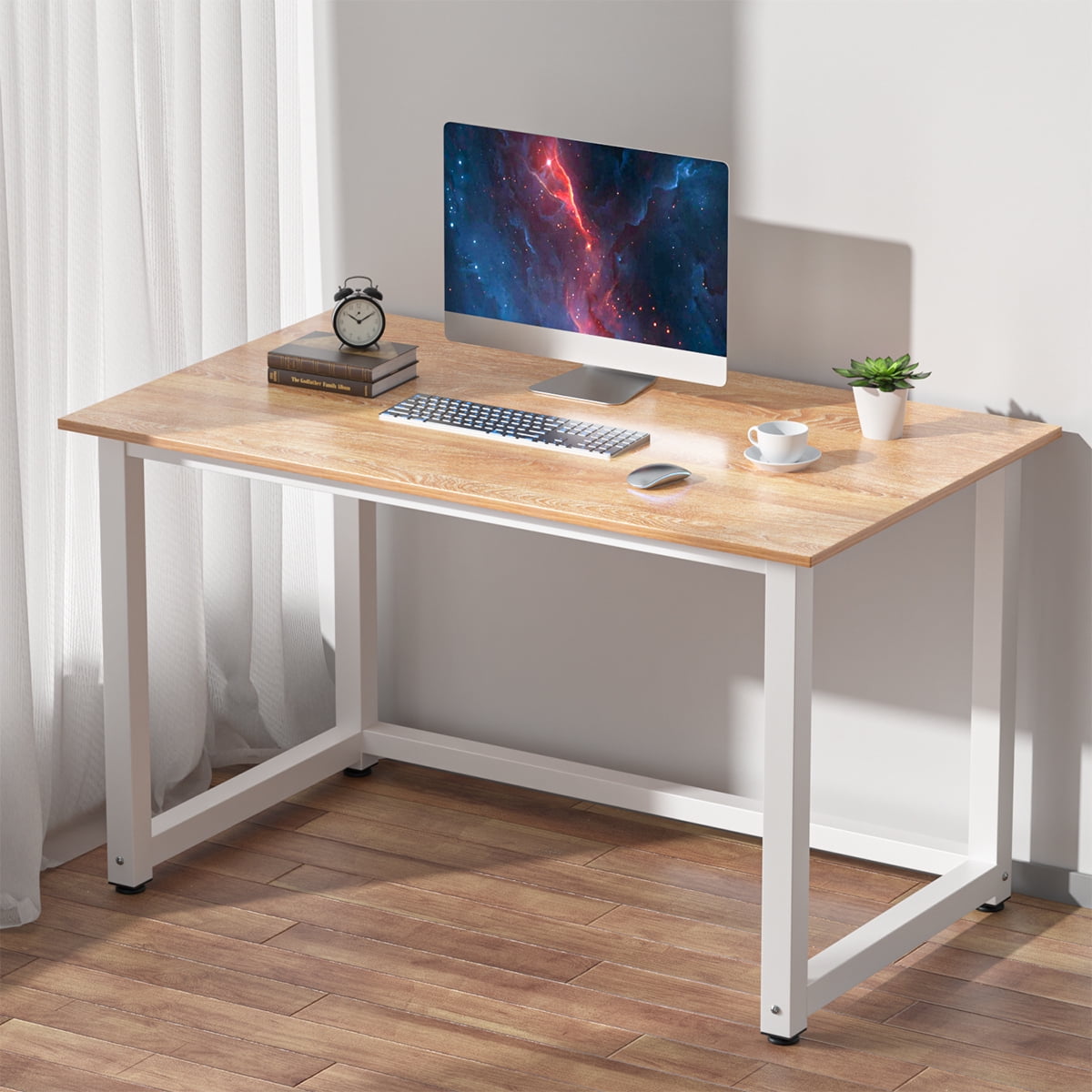 43in Computer Desk Black Computer Table PC Laptop Gaming Desk Modern Writing Study Table w Thick Metal Legs for Home Office Workstation